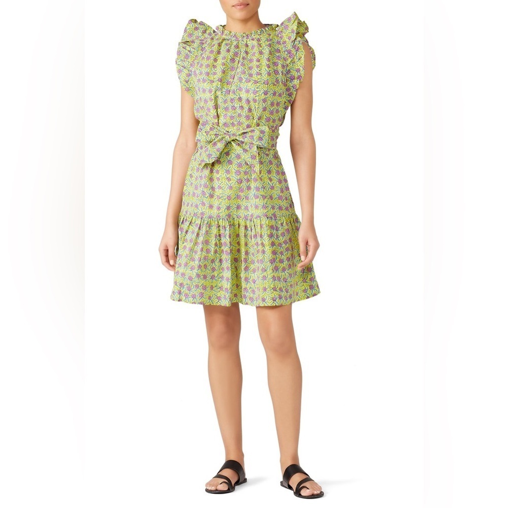 Banjanan - Bulbul's Sister Dress - Yellow and Purple Cotton Floral Mini Dress